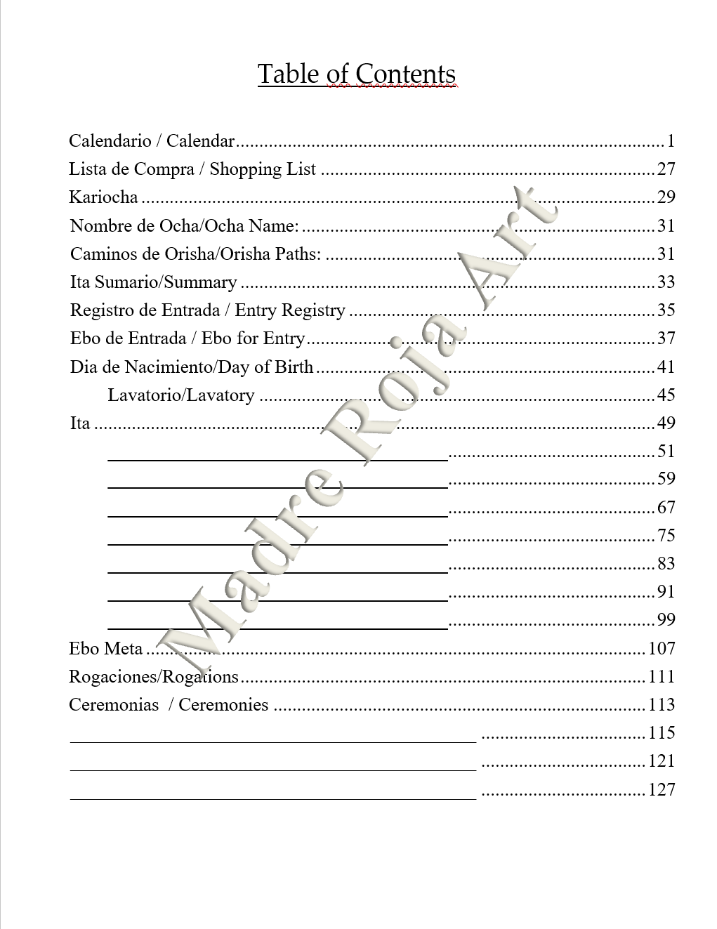 Chango Kariocha Journal