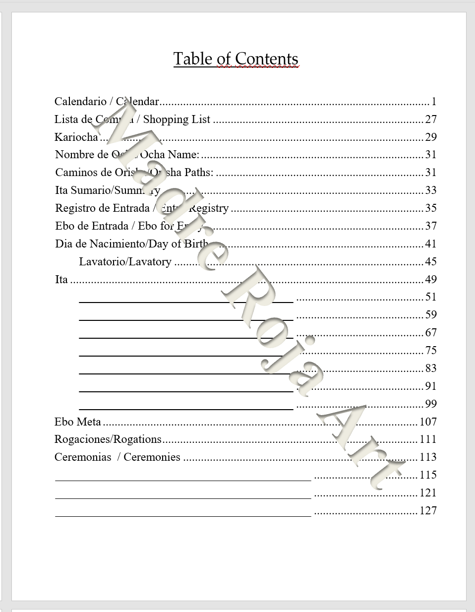 Yemaya Kariocha Journal